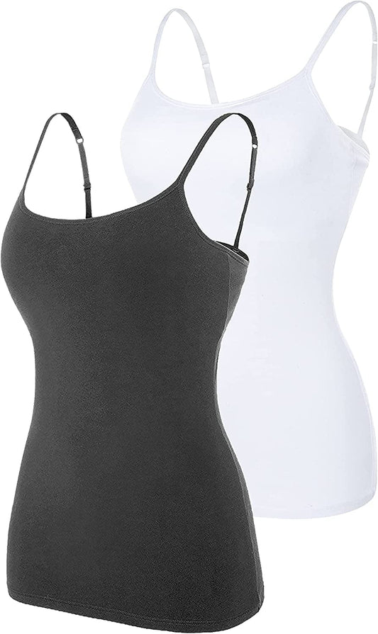 Beautyin Women'S Camisole with Shelf Bra Spaghetti Straps Cami Tanks Gray/White 2 Pack / X-Large