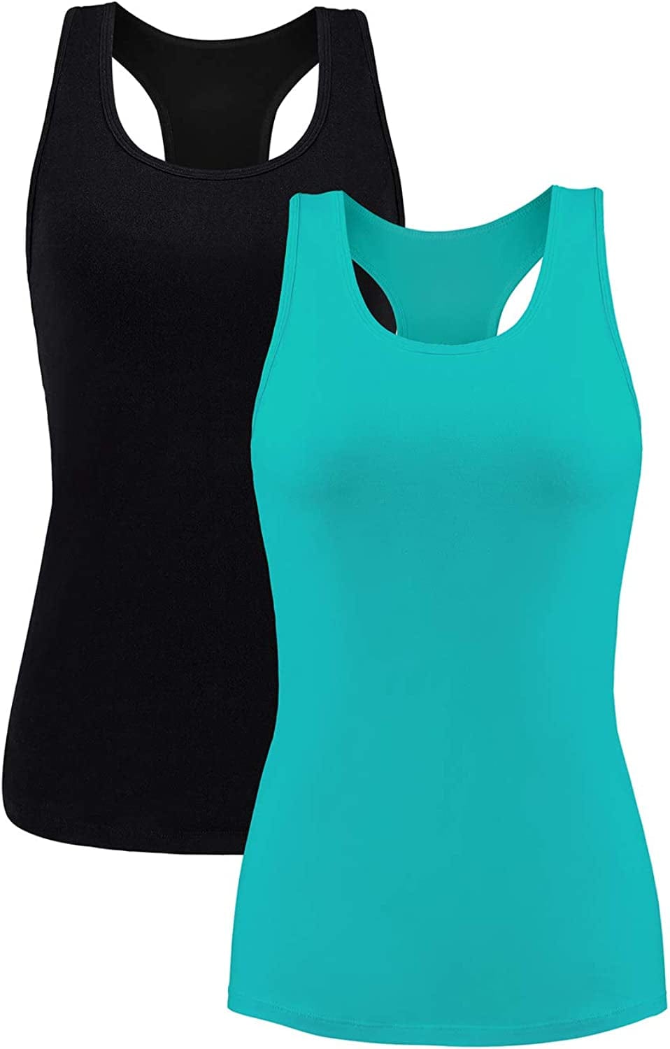 Beautyin Women Tank Top with Shelf Bra Racerback Workout Yoga Tops Undershirt Black Aqua/Shelf Bra / Small