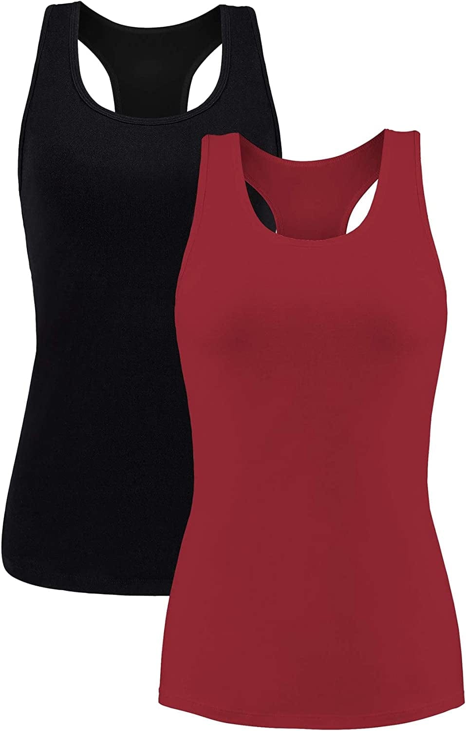 Beautyin Women Tank Top with Shelf Bra Racerback Workout Yoga Tops Undershirt Black Red/Shelf Bra / X-Large