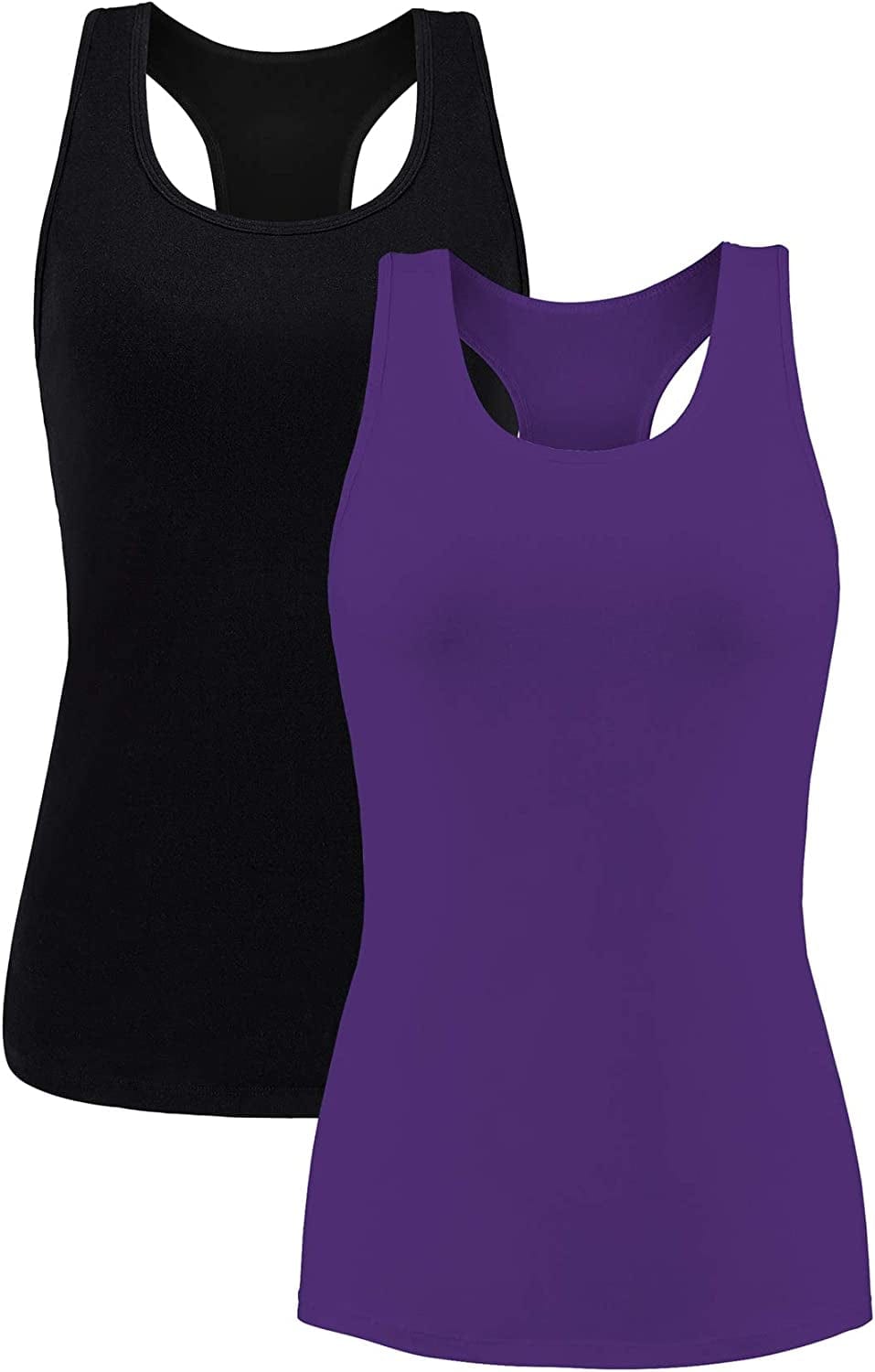 Beautyin Women Tank Top with Shelf Bra Racerback Workout Yoga Tops Undershirt Black Purple/Shelf Bra / X-Large