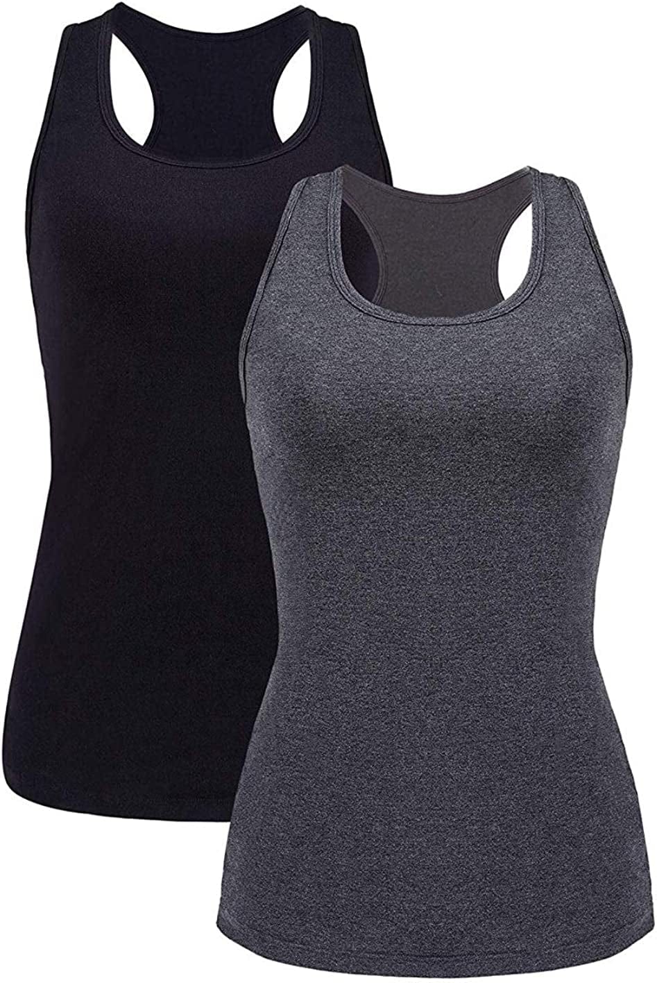 Beautyin Women Tank Top with Shelf Bra Racerback Workout Yoga Tops Undershirt Black Grey/Shelf Bra / Medium