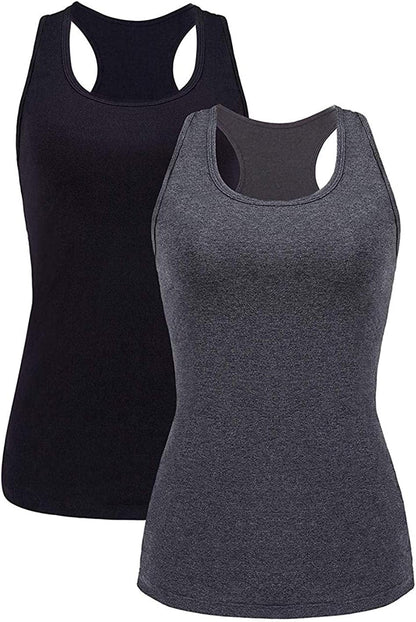 Beautyin Women Tank Top with Shelf Bra Racerback Workout Yoga Tops Undershirt Black Grey/Shelf Bra / Medium