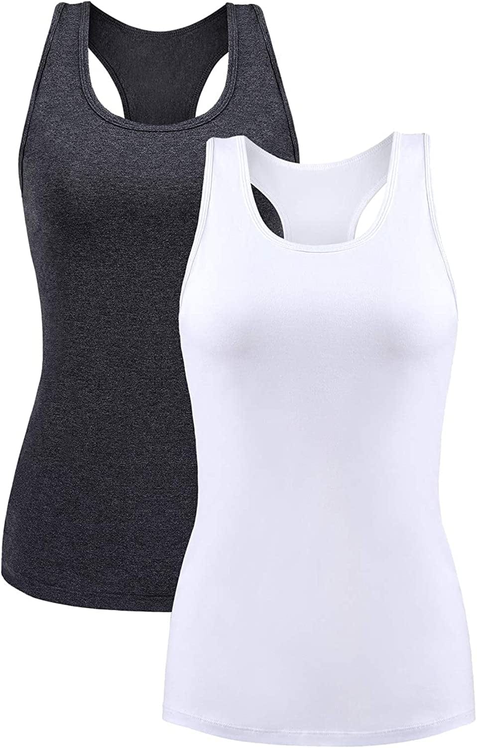 Beautyin Women Tank Top with Shelf Bra Racerback Workout Yoga Tops Undershirt Grey White/Shelf Bra / X-Large