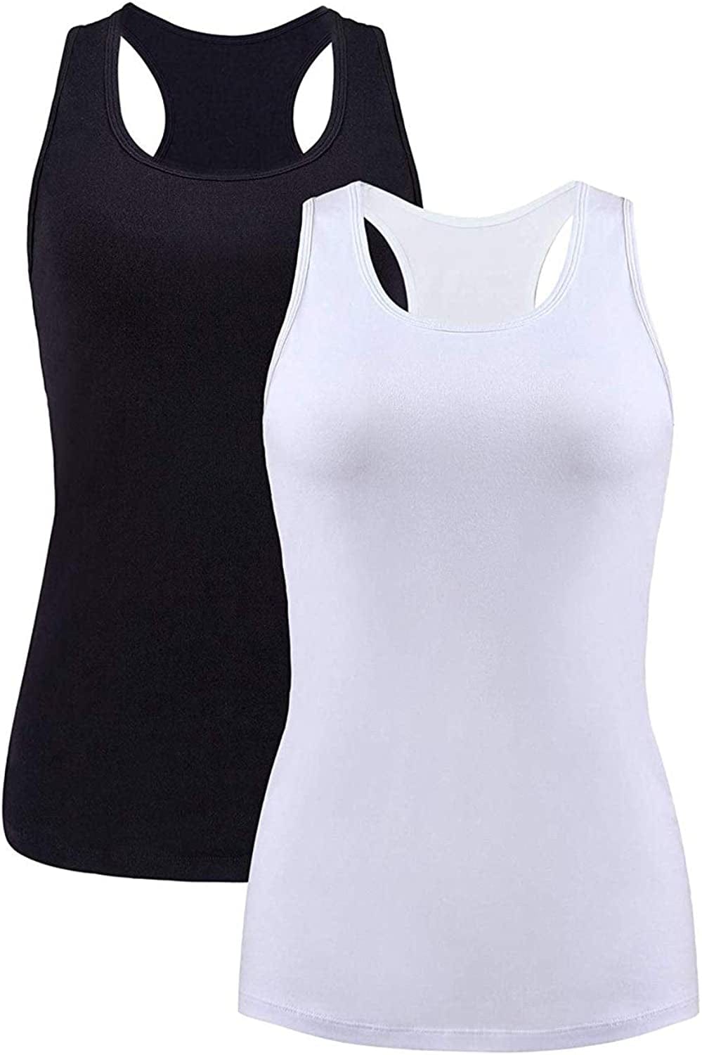 Beautyin Women Tank Top with Shelf Bra Racerback Workout Yoga Tops Undershirt Black White/Shelf Bra / XX-Large