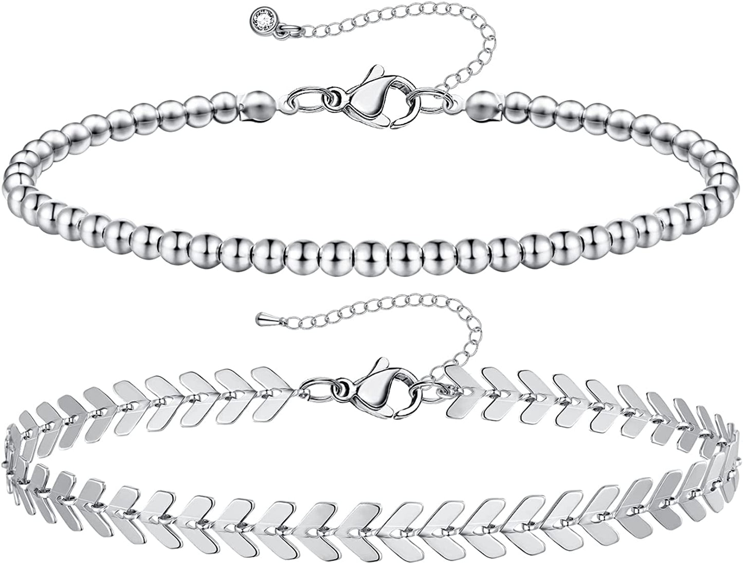 Kissyan Gold Layered Ankle Bracelets for Women, Dainty 14K Gold Plated Layering Anklets Set Adjustable Fashion Cuban Link Snake Tennis Chain Ankles Summer Beach Foot Jewelry Gifts for Women Girls Apparel & Accessories > Jewelry > Anklets KissYan F-Silver  