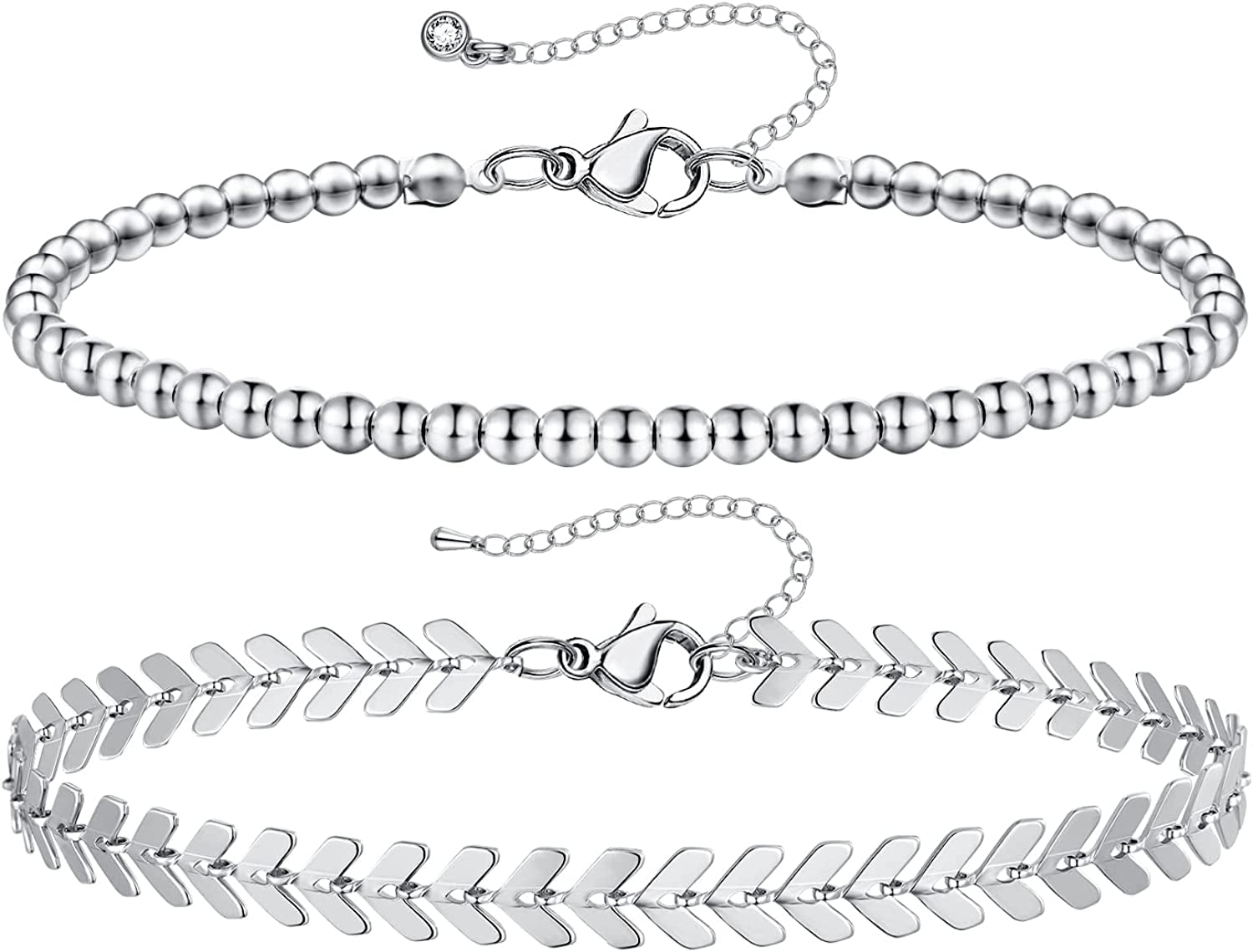Kissyan Gold Layered Ankle Bracelets for Women, Dainty 14K Gold Plated Layering Anklets Set Adjustable Fashion Cuban Link Snake Tennis Chain Ankles Summer Beach Foot Jewelry Gifts for Women Girls Apparel & Accessories > Jewelry > Anklets KissYan F-Silver  