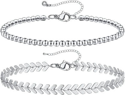 Kissyan Gold Layered Ankle Bracelets for Women, Dainty 14K Gold Plated Layering Anklets Set Adjustable Fashion Cuban Link Snake Tennis Chain Ankles Summer Beach Foot Jewelry Gifts for Women Girls Apparel & Accessories > Jewelry > Anklets KissYan F-Silver  