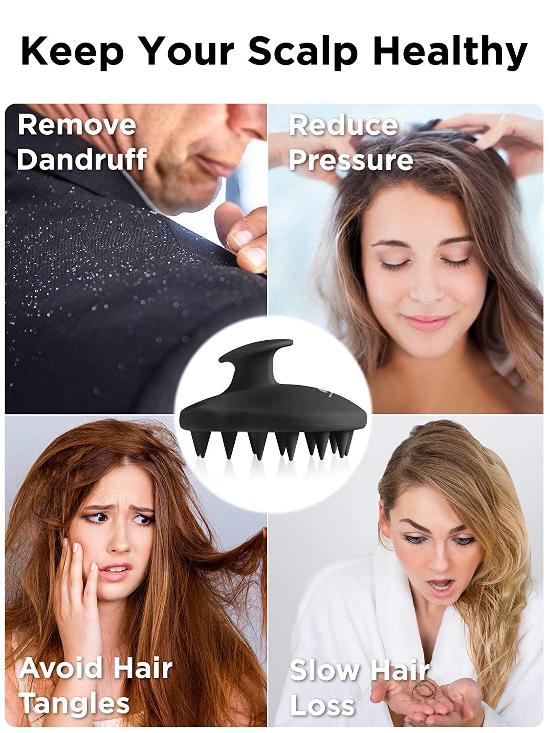HEETA Hair Scalp Massager Shampoo Brush, Upgraded Full Silicone Integrated Design Hair Care Brush with Soft Silicone Bristles, Head Massager for Remove Dandruff and Hair Growth (Black) Health & Beauty > Personal Care > Hair Care HEETA   