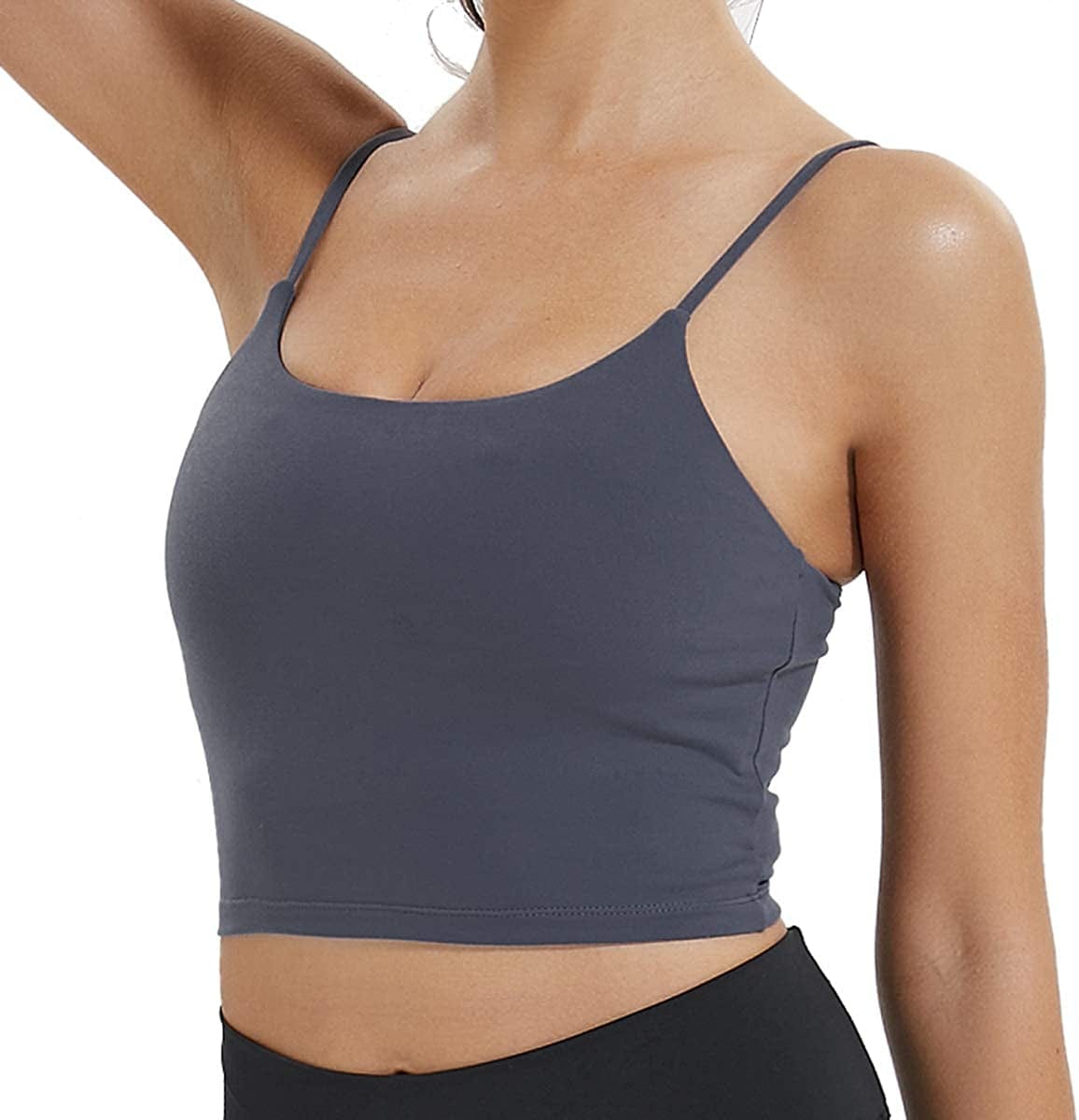 Becfort Women Padded Sports Bra Longline Tank Tops Fitness Workout Running Gym Yoga Bra Nevyblue / X-Large