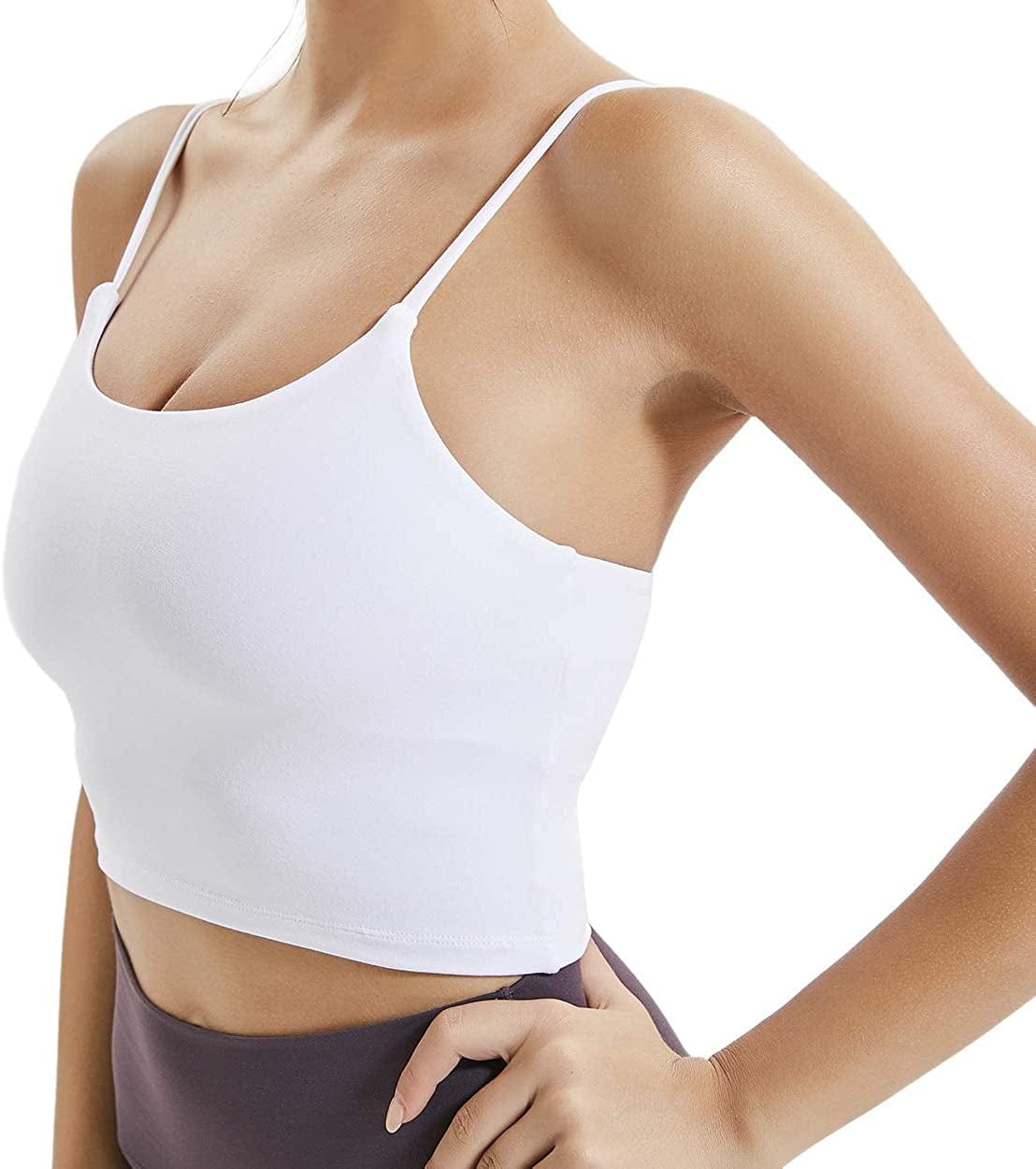 Becfort Women Padded Sports Bra Longline Tank Tops Fitness Workout Running Gym Yoga Bra White / X-Large