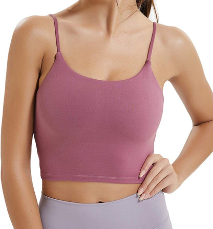 Becfort Women Padded Sports Bra Longline Tank Tops Fitness Workout Running Gym Yoga Bra Rosered / X-Large