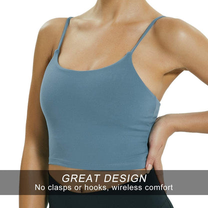 Becfort Women Padded Sports Bra Longline Tank Tops Fitness Workout Running Gym Yoga Bra