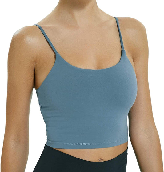 Becfort Women Padded Sports Bra Longline Tank Tops Fitness Workout Running Gym Yoga Bra Bluegreen / X-Large