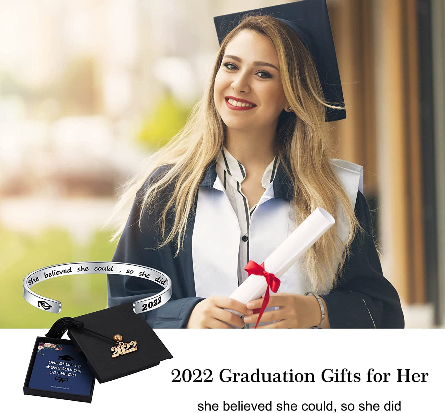 M MOOHAM Graduation Gifts for Her Him 2022, Inspirational Graduation Bracelets Class of 2022 High School College Graduation Gifts for Her with Graduation Box Apparel & Accessories > Jewelry > Bracelets M MOOHAM   
