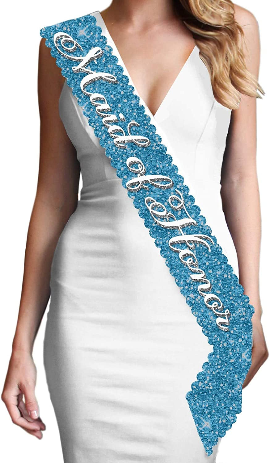 Blue Flirty Bride to Be Sash - Premium BRIDAL GRADE SATIN & Real CRYSTAL Rhinestone Bride to Be Satin Sash - Bachelorette Accessory Bride Gift - Classic Royal Blue Sash(Flrty B2B) Apparel & Accessories > Clothing Accessories > Sashes RhinestoneSash Maid of Honor (Turquoise Sparkle) One Size Fits Most 