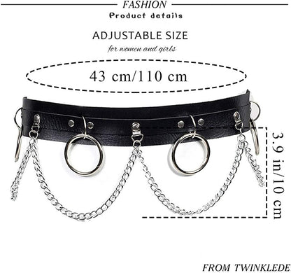 Twinklede Punk Leather Belly Waist Chain Belt Circle Body Chains Festival Rave Body Chain Jewelry for Women and Girls Apparel & Accessories > Jewelry > Body Jewelry Twinklede   
