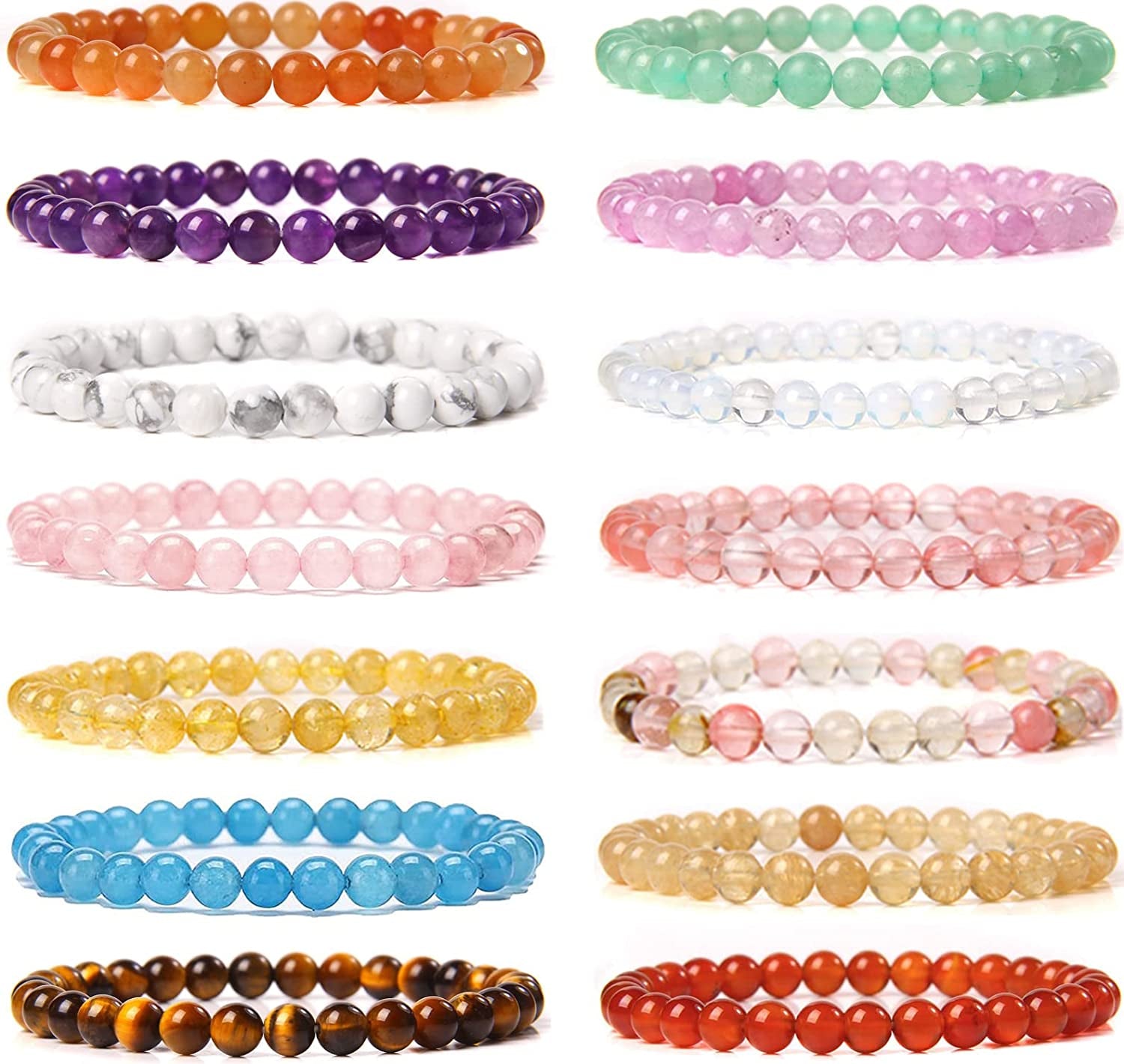SONNYX 14Pcs 6Mm Semi Precious Gemstone Beaded Bracelets for Women Men Tiny Crushed Stone Crystal Bracelet Stretch Bead Bracelet Unisex Jewelry Apparel & Accessories > Jewelry > Bracelets SONNYX   