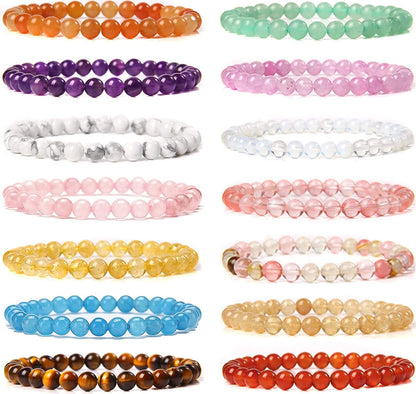 SONNYX 14Pcs 6Mm Semi Precious Gemstone Beaded Bracelets for Women Men Tiny Crushed Stone Crystal Bracelet Stretch Bead Bracelet Unisex Jewelry Apparel & Accessories > Jewelry > Bracelets SONNYX   