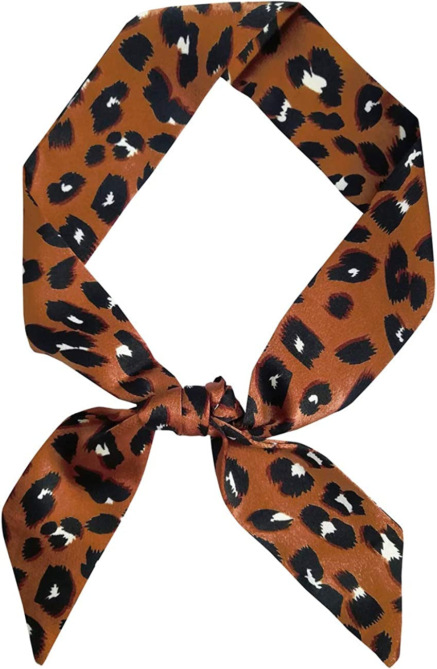 GERINLY Leopard Neck Tie Chic Skinny Scarf Hairband Stylish Purse Scarf Leopard Accessory Apparel & Accessories > Clothing Accessories > Bandanas & Headties GERINLY Brown  