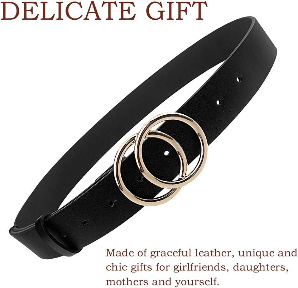 Udekit Women'S PU Leather Belt Double O Ring Soft Faux Leather Waist Belt Apparel & Accessories > Clothing Accessories > Belts Udekit   