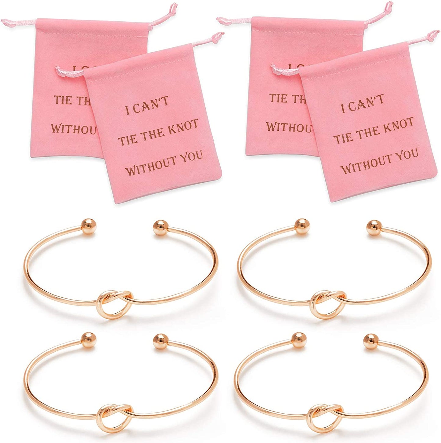 CHICNOW I Can'T Tie the Knot without You Bridesmaid Gift Cards Bridesmaid Bracelets Silver Tone- Set of 4,5,6 Apparel & Accessories > Jewelry > Bracelets Chicnow B. Rose Gold Tone-C 4 Sets  