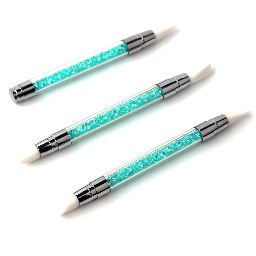 WOKOTO 3 Pcs Set 2 Ways Silicone Nail Art Acrylic Pen Brushes Set Blue Rhinestones Design Sculpture Carving Brush for 3D Effect Shaping Drawing Dotting Tools Health & Beauty > Personal Care > Cosmetics > Cosmetic Tools > Nail Tools WOKOTO   