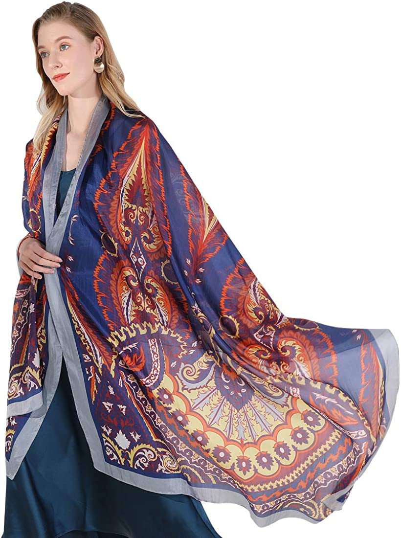 DANA XU Long Silk Fashion Oblong Floral Oversize Soft Scarf Wedding Shawls Beach Wraps Bandana Scarves for Women Apparel & Accessories > Clothing Accessories > Scarves & Shawls DANA XU 15 Blue  