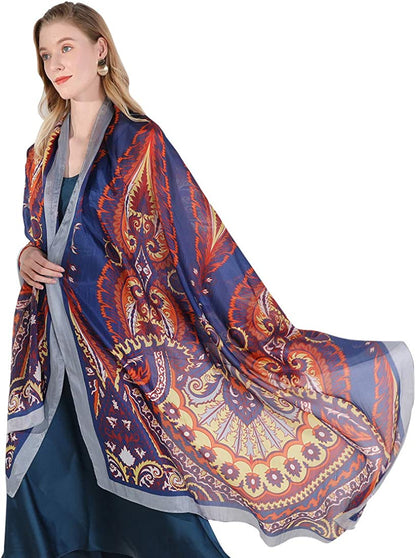 DANA XU Long Silk Fashion Oblong Floral Oversize Soft Scarf Wedding Shawls Beach Wraps Bandana Scarves for Women Apparel & Accessories > Clothing Accessories > Scarves & Shawls DANA XU 15 Blue  