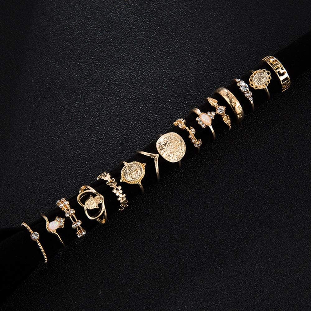 BERYUAN Rings Crystal Rings for Women Rings for Teen Girls Gold Rings Womens Rings Cute Rings Stackable Rings Set（15Pcs)(Rings Size 5 6 7 8 9)