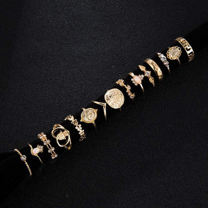 BERYUAN Rings Crystal Rings for Women Rings for Teen Girls Gold Rings Womens Rings Cute Rings Stackable Rings Set（15Pcs)(Rings Size 5 6 7 8 9)