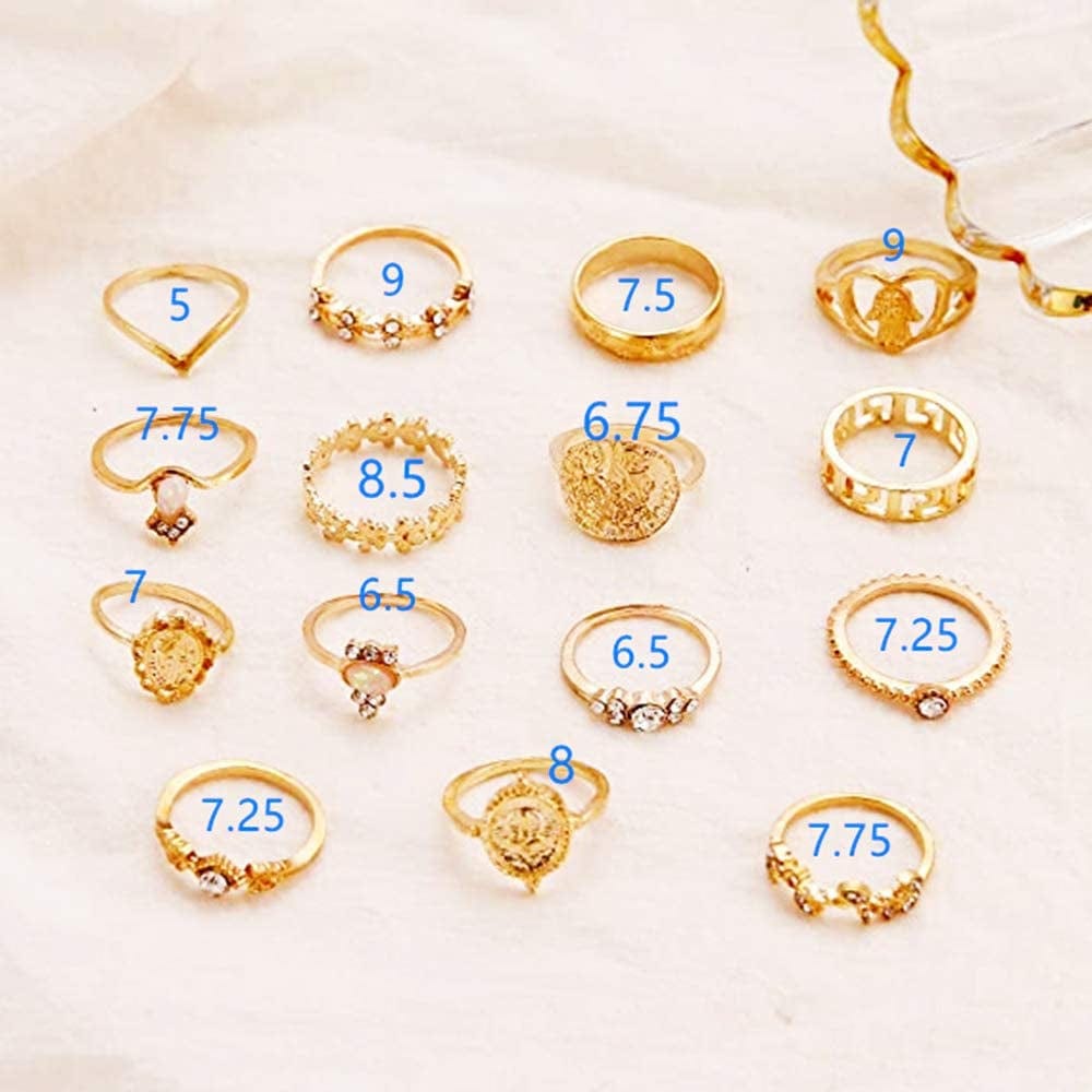 BERYUAN Rings Crystal Rings for Women Rings for Teen Girls Gold Rings Womens Rings Cute Rings Stackable Rings Set（15Pcs)(Rings Size 5 6 7 8 9)