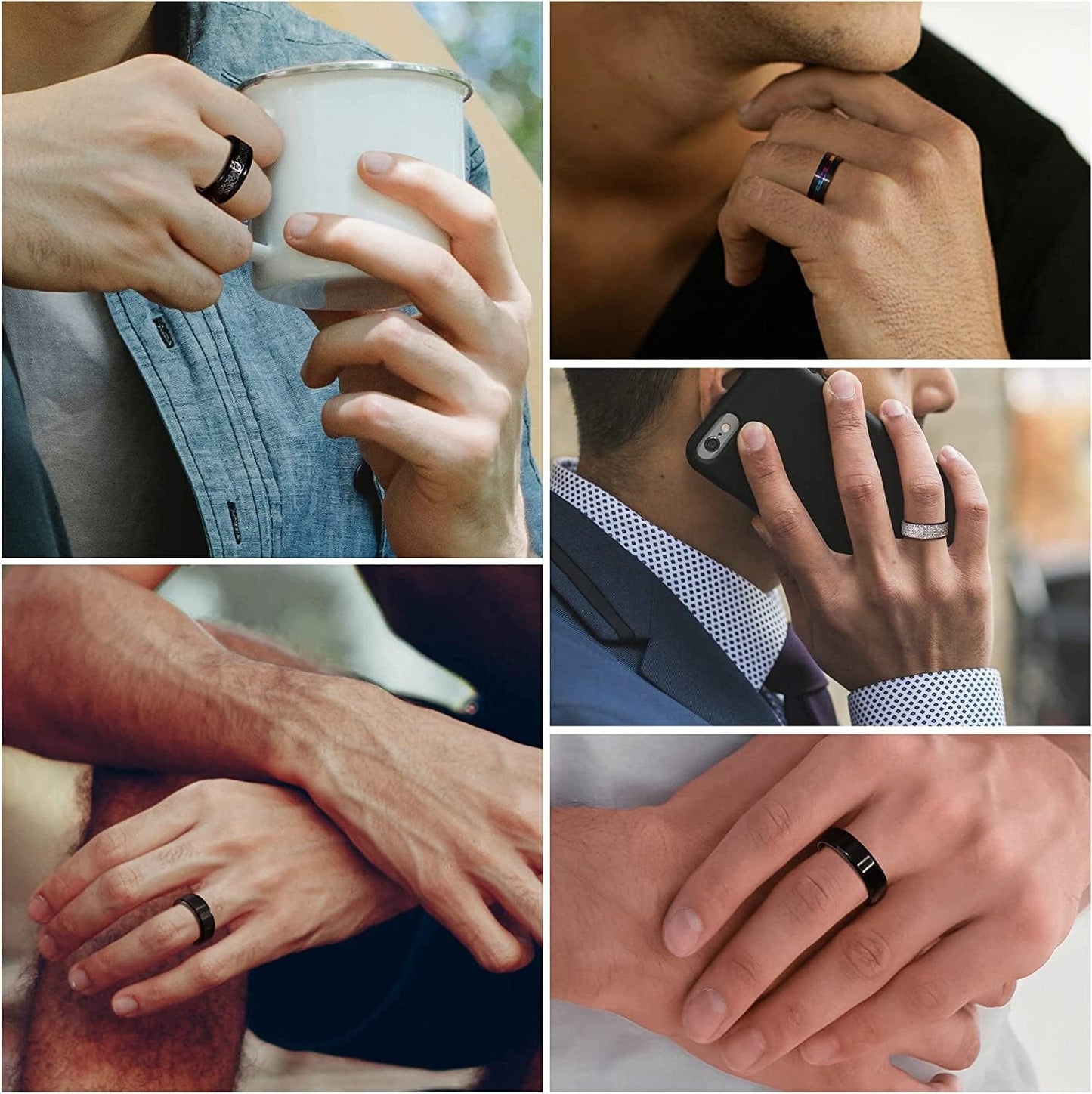 BESTEEL 16Pcs Stainless Steel Band Rings for Men Women Fidget Anxiety Relief Rings Cool Chain Beveled Edges Celtic Black Band Spinner Rings Set for Wedding Promise Mens Rings Pack