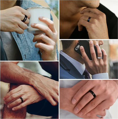 BESTEEL 16Pcs Stainless Steel Band Rings for Men Women Fidget Anxiety Relief Rings Cool Chain Beveled Edges Celtic Black Band Spinner Rings Set for Wedding Promise Mens Rings Pack