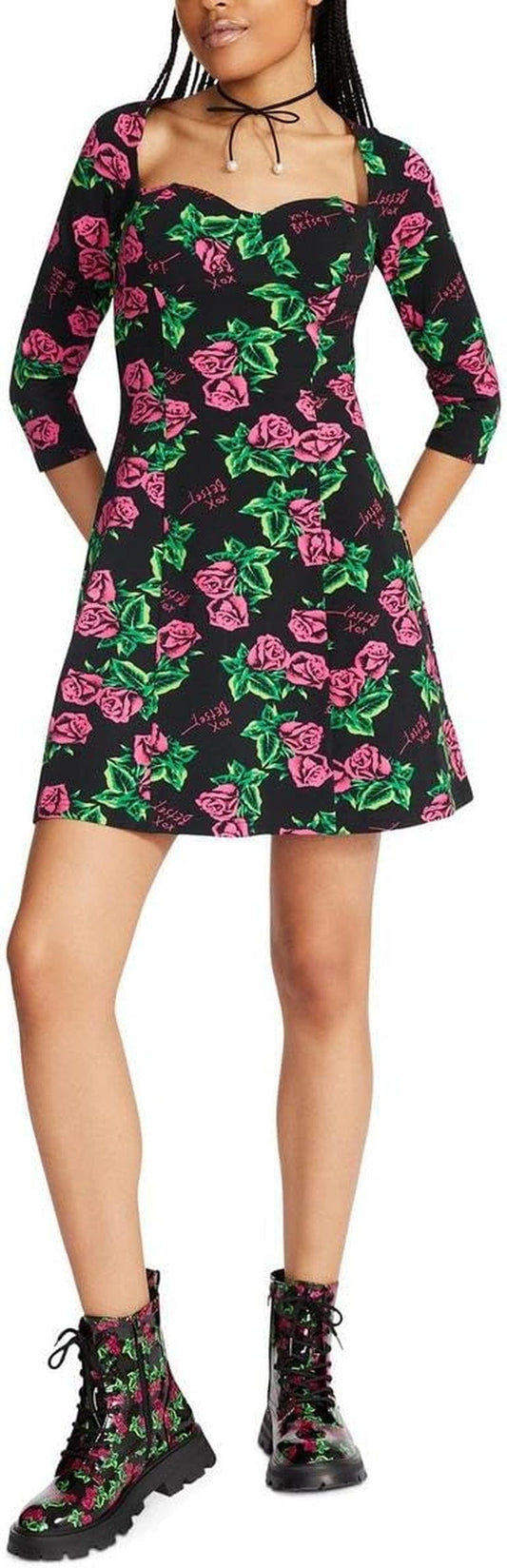 Betsey Johnson Womens Printed Mini Fit & Flare Dress
