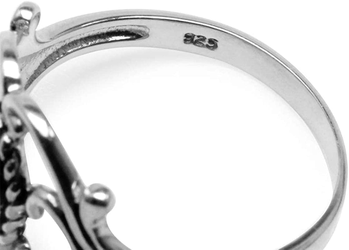 Bezel Set Cabochon Gemstone Surrounded by Twisted Rope White Gold Plated 925 Sterling Silver Victorian Style Ring