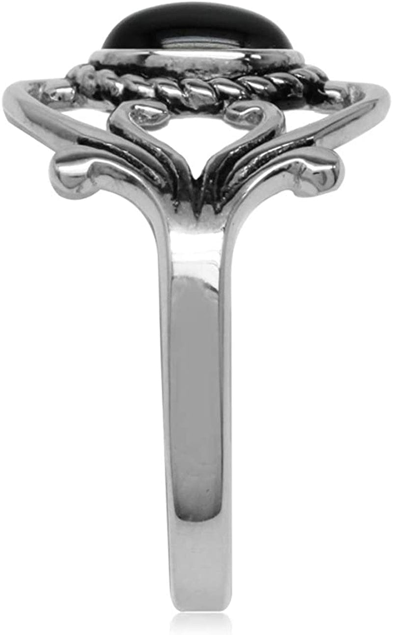 Bezel Set Cabochon Gemstone Surrounded by Twisted Rope White Gold Plated 925 Sterling Silver Victorian Style Ring