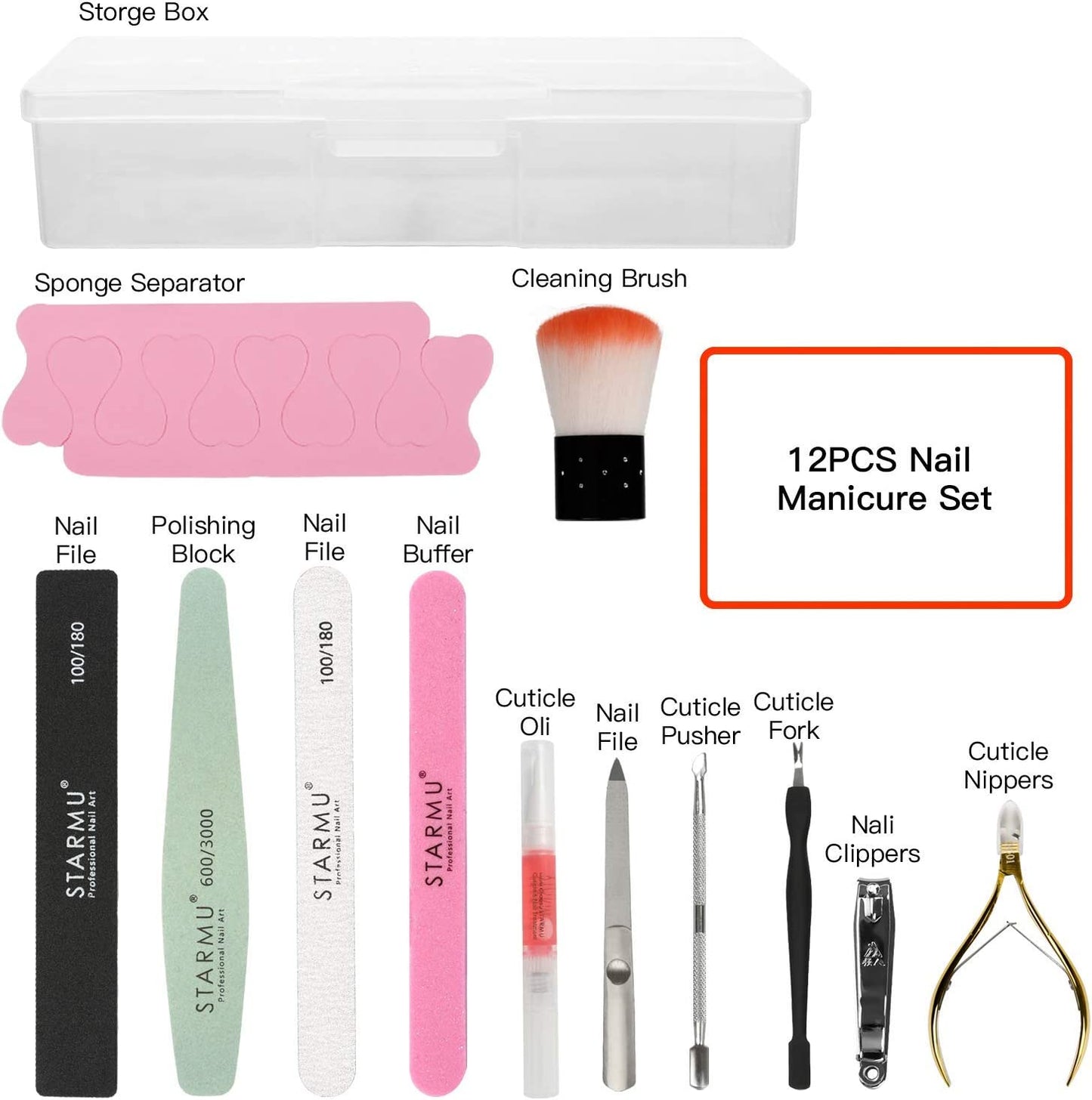 Manicure Set for Women Girls, Professional Nail File Kit Pedicure Set Nail Art Tools Nail Files Buffers Nail Care Grooming Salon Set 12 in 1, Manicure Kit Toenail Clippers Foot Care with Storage Box Health & Beauty > Personal Care > Foot Care Wainbowa   