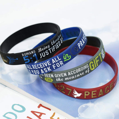 FINREZIO 8-16PCS Religious Silicone Bracelet with Bible Verses Christian Wristbands Grace Power Hope Faith Strength Inspirational Bracelets Set for Religious Gifts Apparel & Accessories > Jewelry > Bracelets FINREZIO   