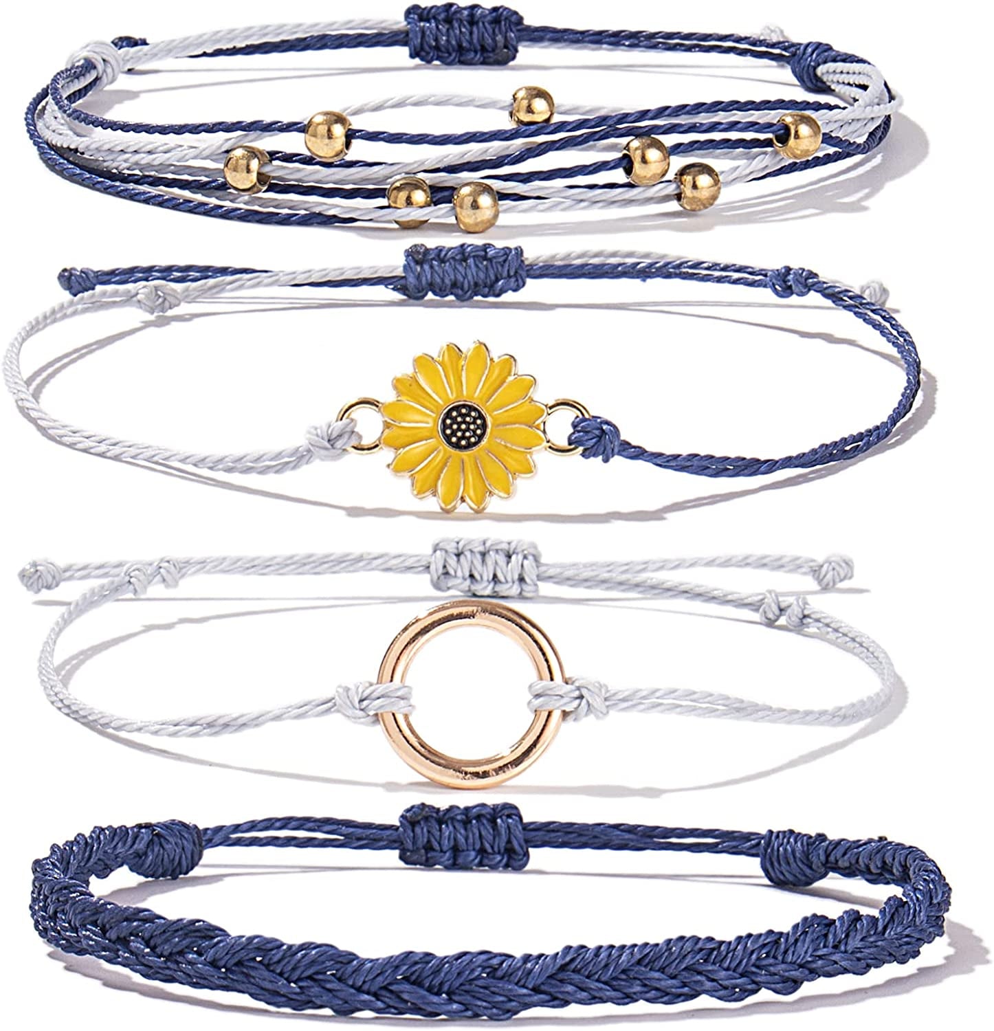 Sunflower String Bracelet Handmade Braided Rope Charms Boho Surfer Bracelet for Teen Girls Preteens Women Apparel & Accessories > Jewelry > Bracelets FANCY SHINY Navy Blue  