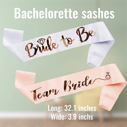 Team Bride Sash Set- 1 White Bride to Be Sash and 6 Team Bride Sashes Bachelorette Party Supplies with Shiny Rose-Gold Font Bachelorette Sash Bridesmaid Sashes for Bridal Party & Wedding（7Pcs） Apparel & Accessories > Clothing Accessories > Sashes JUSTOTRY   