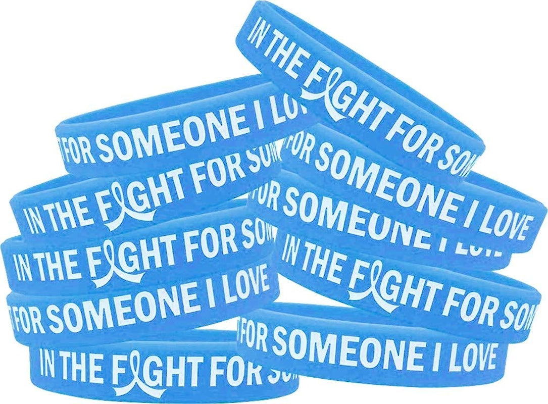 In the Fight for Someone I Love Silicone Wristband Bracelet Premium Quality 10-Pack (Assorted Colors) Apparel & Accessories > Jewelry > Bracelets Fight Like a Girl Light Blue  