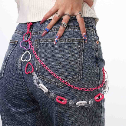 Bounzhi Cute Pants Jean Chain Layered Keychain Punk Colorful Pendants Heart Pocket Trousers Chain Hiphop Rock Wallet Chains Body Jewelry for Men and Women (Blue) Apparel & Accessories > Jewelry > Body Jewelry Bounzhi Pink  