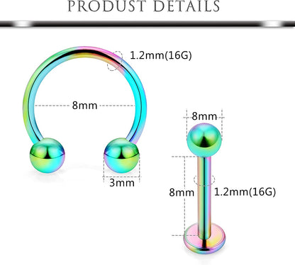 Hoeudjo 16G Surgical Steel Lip Rings Clear Diamond CZ Labret Studs Tragus Horseshoe Ring Helix Hoop Earring Body Jewelry Piercing Retainer for Women Men 8Mm Apparel & Accessories > Jewelry > Rings Hoeudjo   