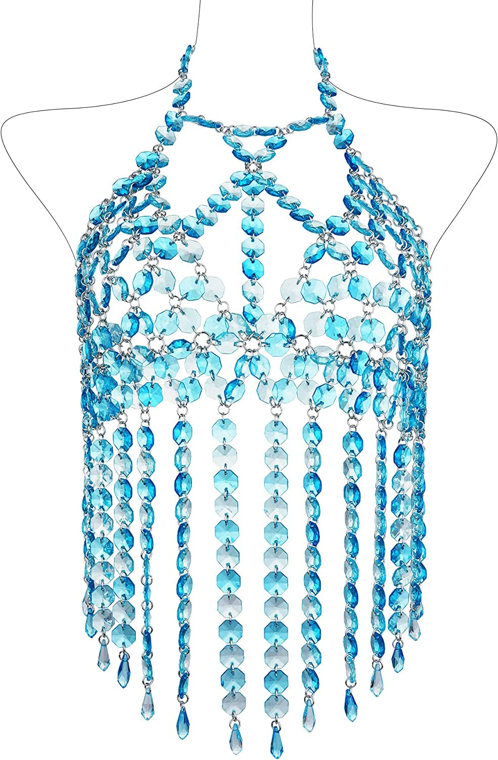 Ccbodily Crystal Body Chain Bra - Womens Fashion Handmade Body Harness Bra Jewelry Accessories for Party Rave Apparel & Accessories > Jewelry > Body Jewelry CCbodily Blue  