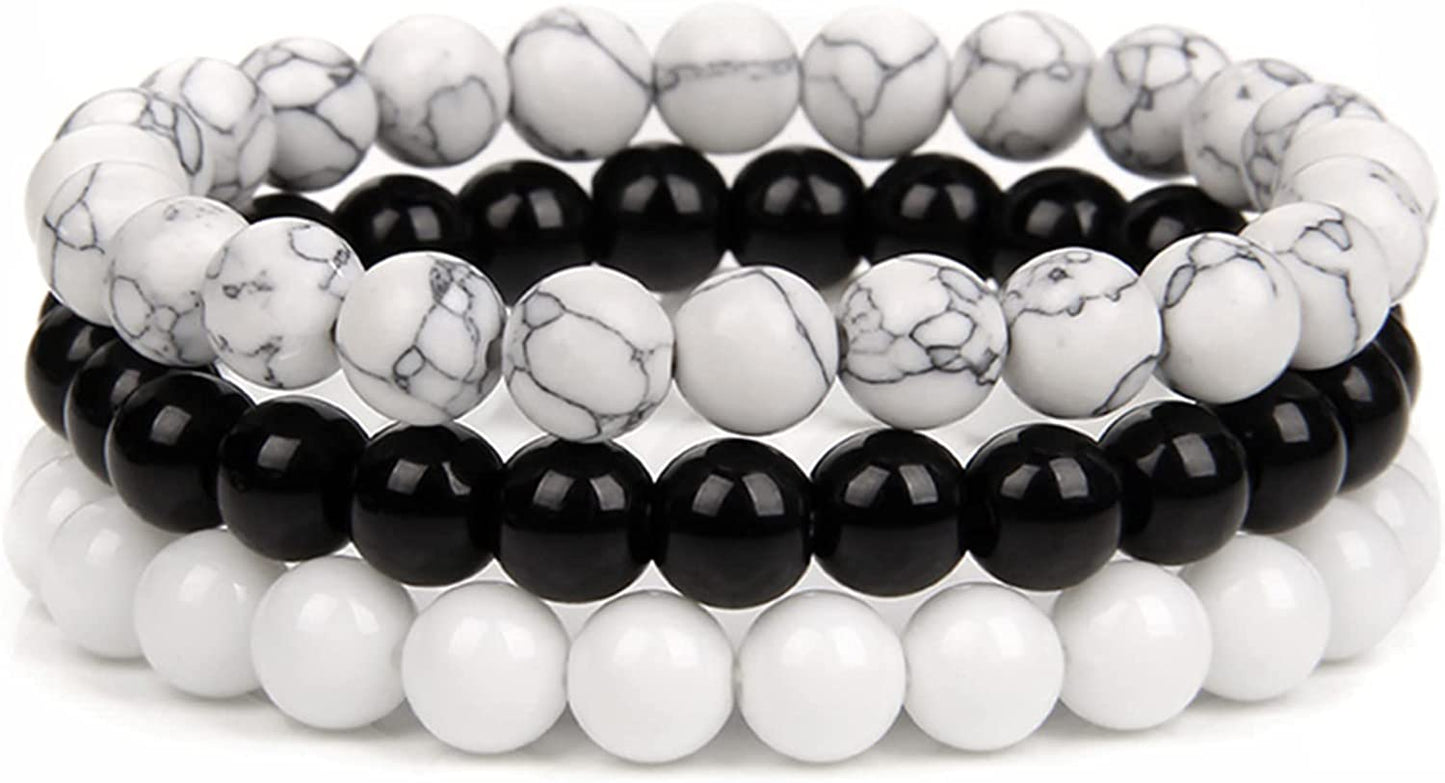 SONNYX 3Pcs 8Mm Semi-Precious Gemstones Beaded Bracelets for Women Men Healing Crystal Stone Bracelet Stretch round Beaded Elastic Bracelets Unisex Jewelry Gifts Apparel & Accessories > Jewelry > Bracelets SONNYX White  