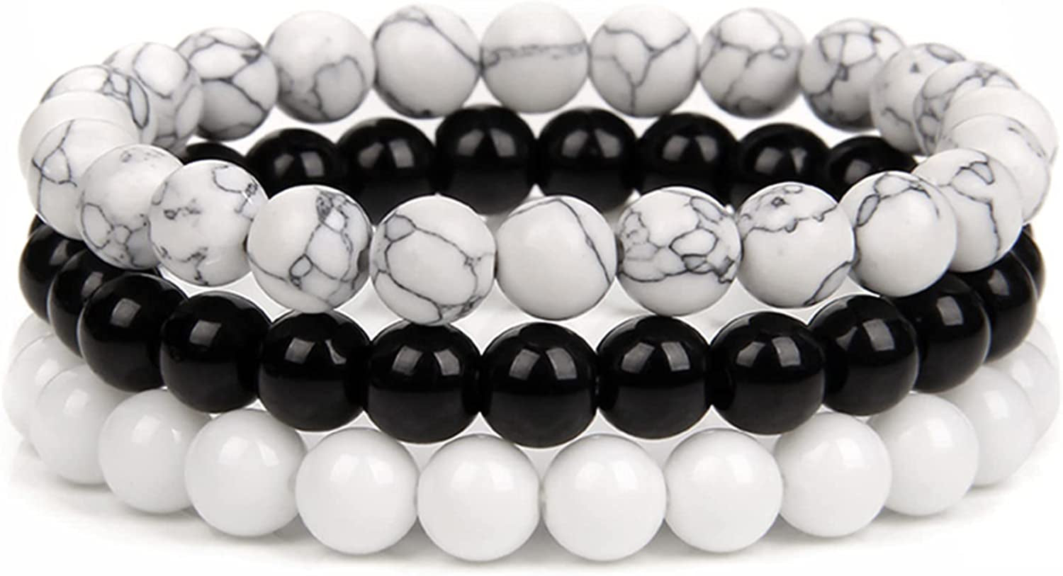 SONNYX 3Pcs 8Mm Semi-Precious Gemstones Beaded Bracelets for Women Men Healing Crystal Stone Bracelet Stretch round Beaded Elastic Bracelets Unisex Jewelry Gifts Apparel & Accessories > Jewelry > Bracelets SONNYX White  