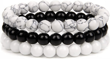 SONNYX 3Pcs 8Mm Semi-Precious Gemstones Beaded Bracelets for Women Men Healing Crystal Stone Bracelet Stretch round Beaded Elastic Bracelets Unisex Jewelry Gifts Apparel & Accessories > Jewelry > Bracelets SONNYX White  