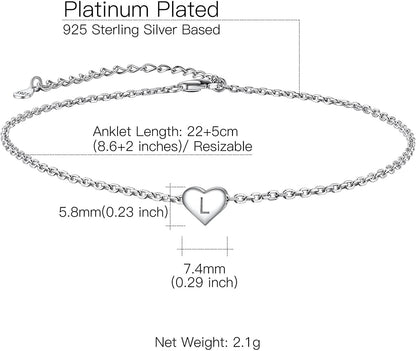 Suplight 925 Sterling Silver A-Z Initial Heart Anklets, Dainty Ankle Bracelets Beach Jewelry for Women Girls (With Gift Box) Apparel & Accessories > Jewelry > Anklets Suplight Jewelry   