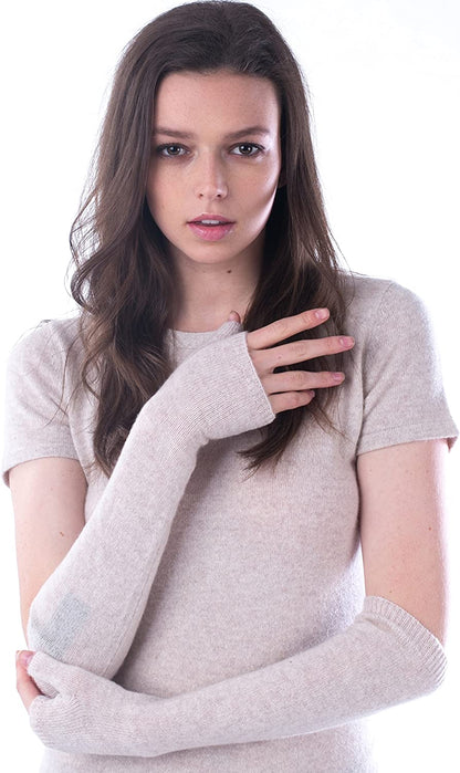 Cashmere 4 U Women'S 100% Cashmere Long Sleeve Fingerless Mitten Gloves Apparel & Accessories > Clothing Accessories > Gloves & Mittens cashmere 4 U Crème  