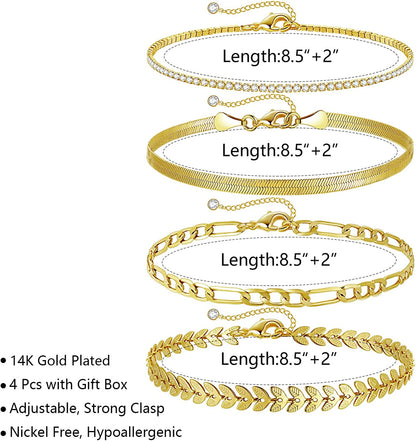 HAXIYA Ankle Bracelets for Women, 14K Gold Plated Adjust Beach Anklet, Cuban Link Chain, Beaded Anklet, Diamond Anklet, Figaro Chain, Water Proof for Summer Apparel & Accessories > Jewelry > Anklets HAXIYA   